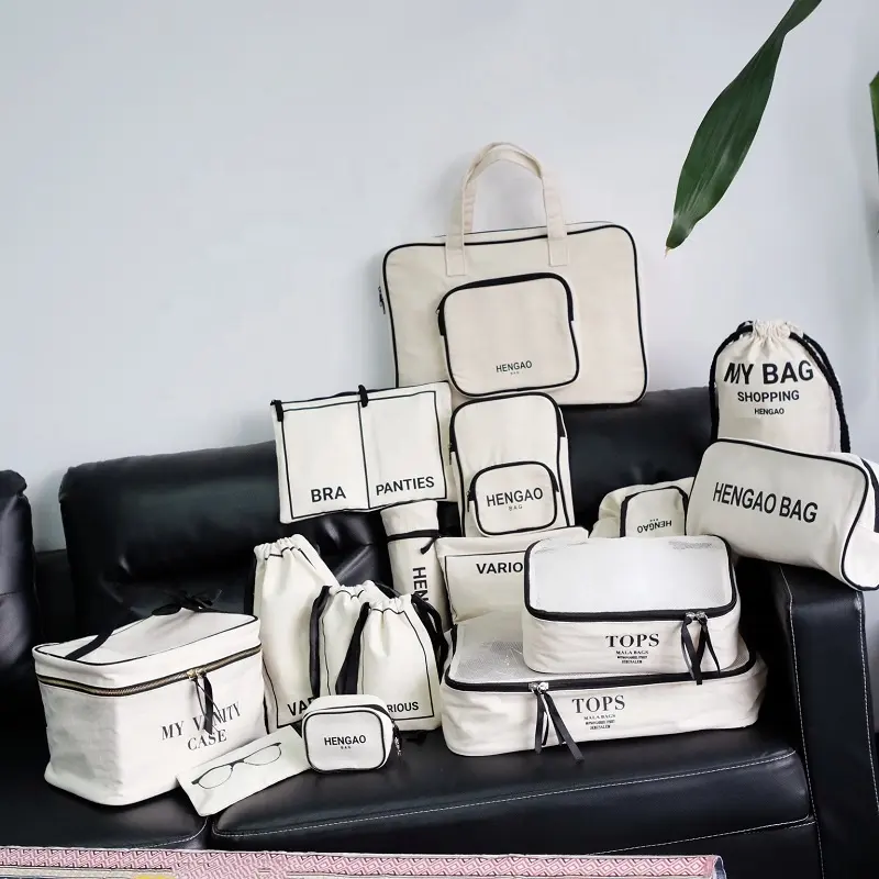 Seyahat için ambalaj küpleri, 16 adet seyahat küpleri Set katlanabilir bavul organizatör hafif bagaj saklama çantası, doğal