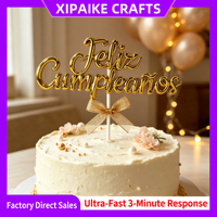 Décoration de gâteau en plastique plaqué or 3D, style cursive « Feliz Cumpleaños », pour fête d'anniversaire espagnole, prix d'usine