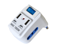 Adaptateur, prise 16A, 2 prises 10/16A avec interrupteur, avec 2 connexions USB et indicateur LED