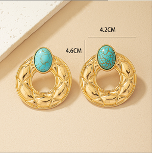 Anting-anting Juntai besar mutiara warna emas antik anting-anting menjuntai logam anting-anting drop geometris lingkaran besar perhiasan trendi wanita anak perempuan - Product Image 5