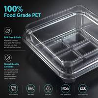 Boîte en plastique PET transparente jetable à 6 compartiments carrés pour l'emballage de collations saines et de pain, boîte de conservation pour mochi, biscuits, macarons
