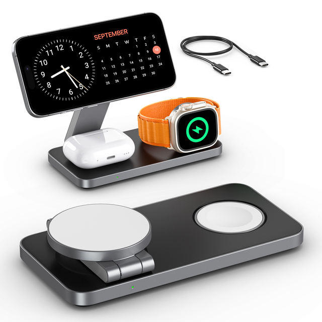 Foldable 3 in 1 Wireless Charging Station Charger Stand, Strong Magnetic Multifunction Charger for iPhone 17/16/15/14/13/12