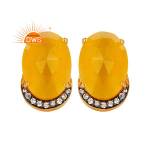2020 Newly Arrival Stud Earrings 18k Gold Plated Jewelry Manufacturer CZ Yellow Moonstone Gemstone Earrings - Product Image 1