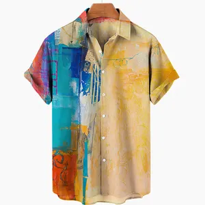 توصيل سريع تصميم طية صدر السترة الصيف الرجال المنسوجة رايون لون اللوحة الزيتية مع أزرار