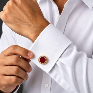 Mancuernillas con Patrón Griego Rojo Oscuro en Oferta, Mancuernillas Redondas Chapadas en Oro para Hombre, Accesorios para <span class=keywords><strong>Camisa</strong></span>, Regalos para Bodas - Product Image 5