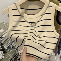 Taille libre col haut rayé pull en tricot à manches volantes haut début printemps maillot de corps à manches courtes moins cher