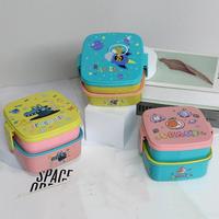Boîte à lunch bento mignonne en plastique pour enfants Boîte à lunch micro-ondable Conteneur alimentaire pour garçons et filles comprend des couverts 2 compartiments