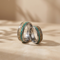 Tizti Titanring mit Kuppelkern, Natur-Hirschgeweih und Türkis, Modische Ringe für Männer und Frauen, Schmuck