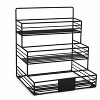 Présentoir sur pied moderne à 3 niveaux en fil métallique, taille personnalisable, facile à nettoyer, organisateur de bouteilles étagé, cadre en métal noir mat pour vin et thé