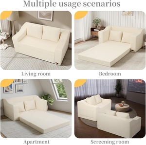 <span class=keywords><strong>Canapé</strong></span>-<span class=keywords><strong>lit</strong></span> convertible 3-en-1 sans structure, design moderne pour salon, pliable en trois parties, avec poches latérales, poignée et <span class=keywords><strong>2</strong></span> oreillers inclus - Product Image 4