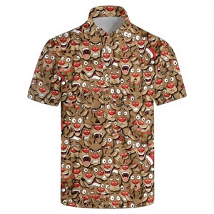 AYUNIX Christmas Men's <b>Funny</b> Elk Animal Print Knitted <b>Golf</b> <b>Shirts</b> Short Sleeve Quick Dry Moisture Wicking Performance 100% - Product Image 3