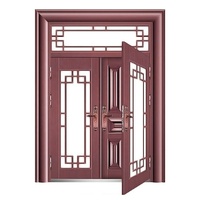 Portes d'entrée principales extérieures modernes en fer et acier pour maison, avec surface décorée et finie, de style industriel.