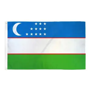 Venta al por mayor Bandera NACIONAL DE Uzbekistán Stock Fibra de poliéster Bandera de 3x5 pies, colores brillantes Banner Interior Exterior