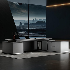 مكاتب تنفيذية خشبية فاخرة وراقية مناسبة لأثاث مكاتب المدراء على شكل حرف L في المساحات المكتبية ذات الطابع الرسمي - Product Image 4