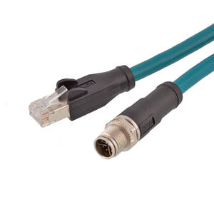 Câble adaptateur <span class=keywords><strong>Ethernet</strong></span> M12 mâle vers RJ45 code X, connecteur 8 broches, câble <span class=keywords><strong>Ethernet</strong></span> d'alimentation M12 code X 8 broches, broches à souder, câble CAT6A - Product Image 1