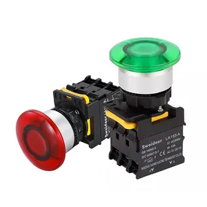 IP65 waterproof industrial plastic mushroom emergency stop button switches 22mm self-locking momentary illuminated switch 220V