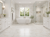 Carreaux de sol et de mur en marbre doré de Carrare poli, luxe, en promotion chez UnionStone, pour salle de bain.
