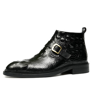 Chaussures habillées de luxe en cuir véritable de haute qualité, motif crocodile, tendance, style anglais, bout pointu, avec fermeture éclair - Product Image 5