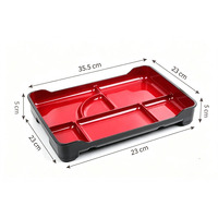Plateau bento japonais en plastique à 6 compartiments, plateau à sushi divisé pour la restauration, boîte à sushi avec compartiment à sauce