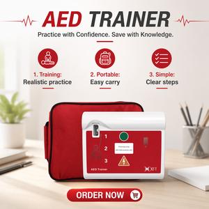 Défibrillateur <span class=keywords><strong>externe</strong></span> <span class=keywords><strong>automatisé</strong></span> (DEA) XFT XFT-120C, simulateur de RCP, appareil de premiers secours, alimenté par piles AA, pour formation en RCP, certifié AHA - Product Image 1