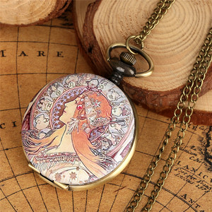 Peinture Style Ancien <span class=keywords><strong>Femme</strong></span> Élégante Conception Flip Open Full Hunter Vintage <span class=keywords><strong>Montre</strong></span> De Poche Avec Collier Horloge Chaîne - Product Image 3