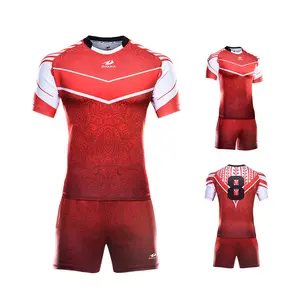 Kustom Desain Fashion Rugby Seragam Sublimasi Poliester 100% Wanita dan Pria Sepak Bola Jersey