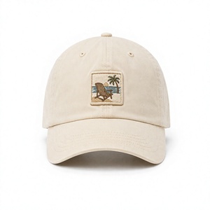 Casquette de baseball en coton lavé beige premium à 6 panneaux, avec logo personnalisé, patch brodé, style vintage décontracté, pour l'été et la plage, vente en gros - Product Image 1