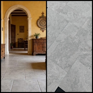 Carrelage de sol intérieur rustique de haute qualité, gris clair, irrégulier, en céramique pleine masse, aspect pierre <span class=keywords><strong>calcaire</strong></span>, finition mate, antidérapant - Product Image 2