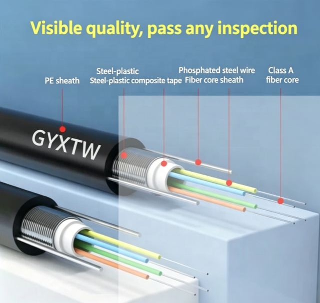 GYXTW Single Mode Fiber Optic Cable G.652D 2/4/6/12/24 Core Outdoor Aerial/Duct