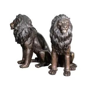 30 שנים במפעל זוג של נחושת פסלים חיצוני חיים גודל ברונזה האריה מקוש דלת פסלי