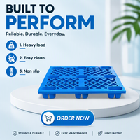 Palette en plastique moulé monobloc HDPE, grille sans soudure, 4 voies, 9 pieds, résistante aux fissures, empilable, pour entrepôt, personnalisable