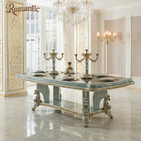 Nouvel ensemble de table à manger de luxe classique, mobilier sculpté doré, Turquie, ensembles de salle à manger haut de gamme en marbre vert pour projets de villas