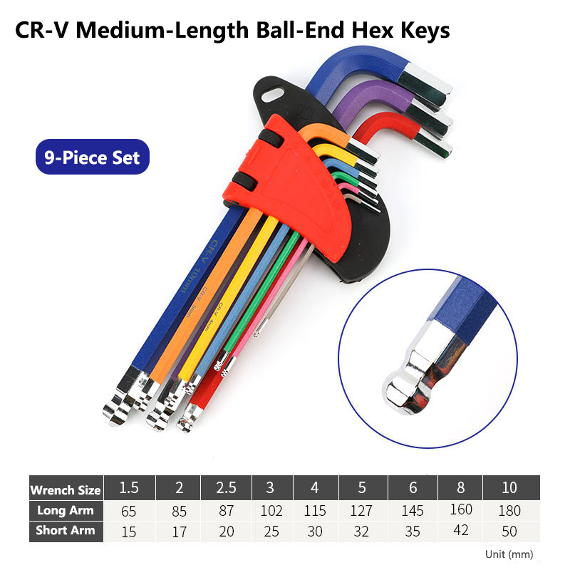Color-Coded Medium-Length Hex Key Wrench