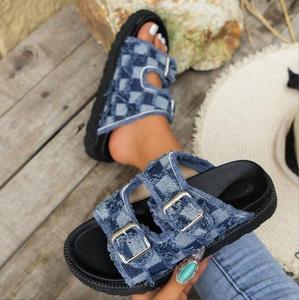 Ciabatte estive con suola spessa moda moda abbigliamento esterno nuovi sandali Slip-On con fibbia in Denim di grandi dimensioni per donna - Product Image 6