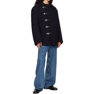 Veste d'hiver personnalisée pour homme, style pompiers marine, avec crochets, épaisse, à boutons mousquetons, doublée satin, en laine - Product Image 3