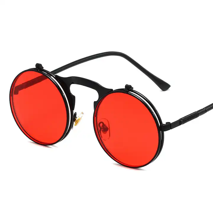 3057 Steampunk Sunglasses Round Metal Women Style Retro Flip