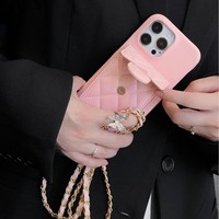 Étui de téléphone à bandoulière de luxe avec sangle en chaîne portefeuille en cuir PU pour iPhone 17 16 15 14 13 12 Pro Max Plus