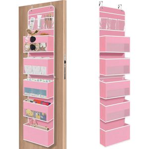 6 Tier Over The Door Organizer Hanging <b>Storage</b> With Clear Window Pink <b>For</b> Bathroom Bedroom <b>Kitchen</b> Nursery - Product Image 1