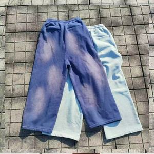 OEM Custom Logo High Quality <b>Men</b> Black Patch Applique Embroidery Acid Wash Sweat Pants Flared Sweatpants Man - Product Image 3