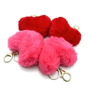 YYX Wholesale Fashion Heart Shape Plush Keychain Round Plush Keychain Couple Bag Car Mobile Phone Decoration