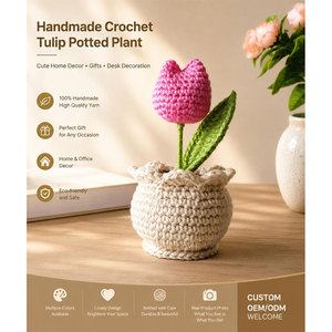 Planta de Tulipán Tejida a Crochet, Linda Decoración para el Hogar, Decoración Ecológica para Escritorio, Plantas Artificiales en Maceta para Regalos - Product Image 1
