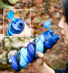 Botella de agua plegable de silicona de 500 ml, apta para alimentos, para deportes al aire libre, portátil, con tapa y pajita. - Product Image 4