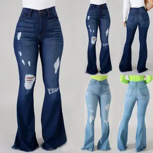 Высокая талия рваные узкие эластичные брюки-клеш с защитой от царапин для мужчин, мужские джинсы де Mujer tendencia расклешенные джинсы женские 27 пуш-ап джинсы для женщин