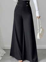 Pantalon élégant taille haute pour femme, coupe large, effet ventre plat, avec poches latérales, couleur unie, idéal pour le bureau et le quotidien professionnel