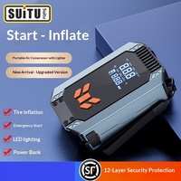 Pompe à air portable sans fil en ABS pour voiture avec affichage numérique, chargement USB, alimentation de démarrage d'urgence tout-en-un, gonfleur automatique de pneus de voiture