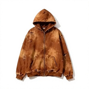 Sweat à capuche zippé pour homme, marron uni, doublé polaire, respirant, coupe classique, en coton tricoté, pour l'hiver - Product Image 1