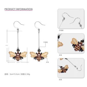 Boucles d'oreilles pendantes abeille mignonnes et amusantes, <span class=keywords><strong>perles</strong></span> <span class=keywords><strong>de</strong></span> riz Miyuki, <span class=keywords><strong>tissage</strong></span> artisanal, boucles d'oreilles pendantes - Product Image 5