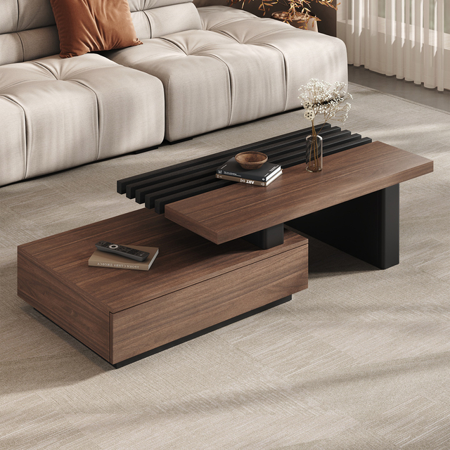 Mid-Century Creative Modern Coffee Table square with Storage Coffee Table Luxurious Solid Wooden Living Room Coffee Table