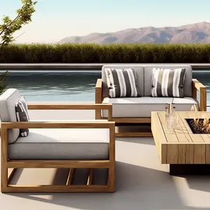 Luxuriöses modernes Holzmöbel Gartensofa-Set Terrasse Aluminium Outdoor-Sofa Hotel Villia Poolside Teak L geteiltes Sofa