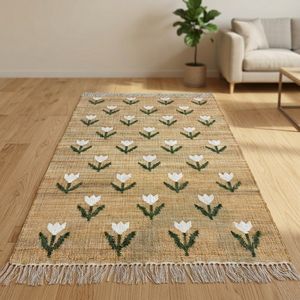 Alfombra de Yute Floral con Flecos Naturales, Tapete Decorativo para Sala de Estar y Dormitorio - Product Image 6